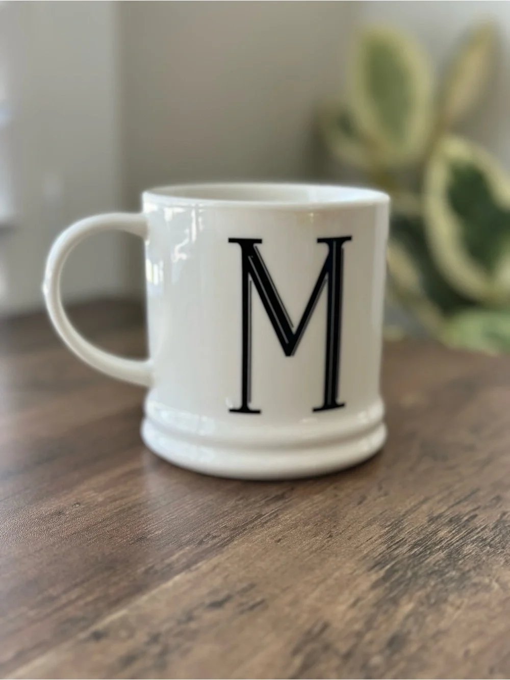 White Porcelain Monogram M Coffee Mug Black Initial Letter M Cup
